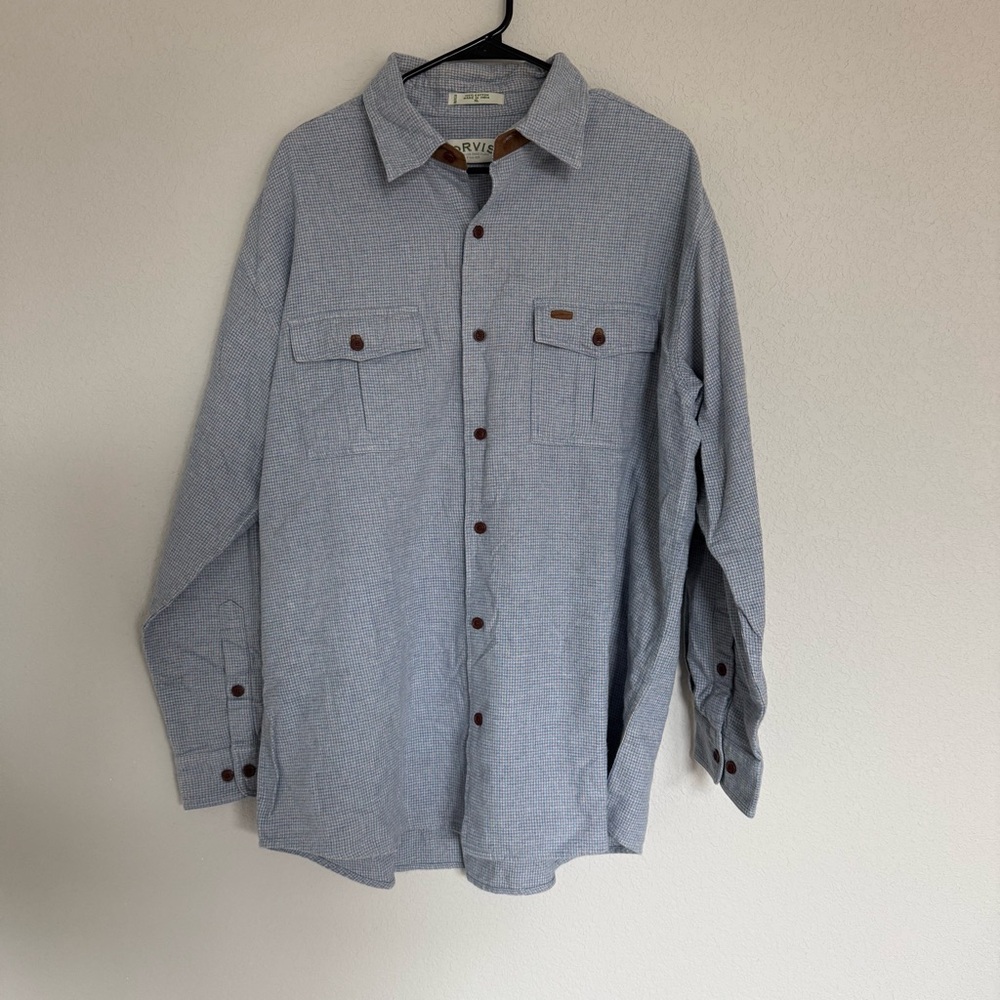 Orvis Blue Houndstooth Check Suede Button Down Western Button Down Long Sleeve